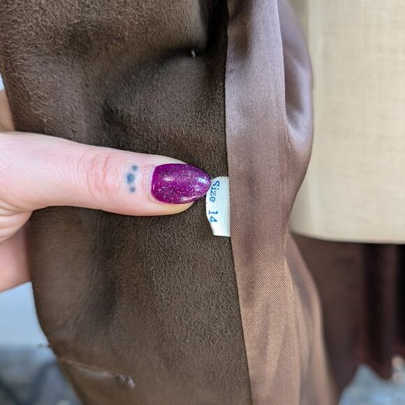 Vintage Brown Suede Penny Lane Jacket Fur Trim Leather Groovy Trench Coat Large - Picture 12 of 12